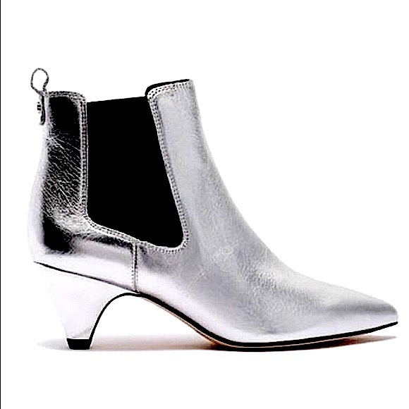 NWT Sam Edelman Leather Silver Metallic Katt Chelsea Kitten Heel Ankle Boot - Picture 3 of 11